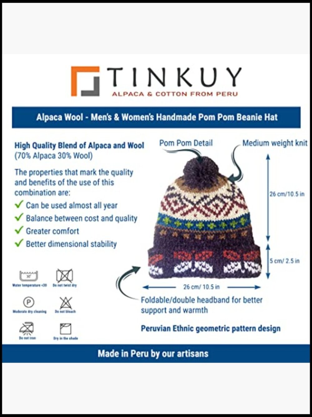 Handmade Alpaca Wool Bobble Beanie Winter Hat - Picture 4 of 6